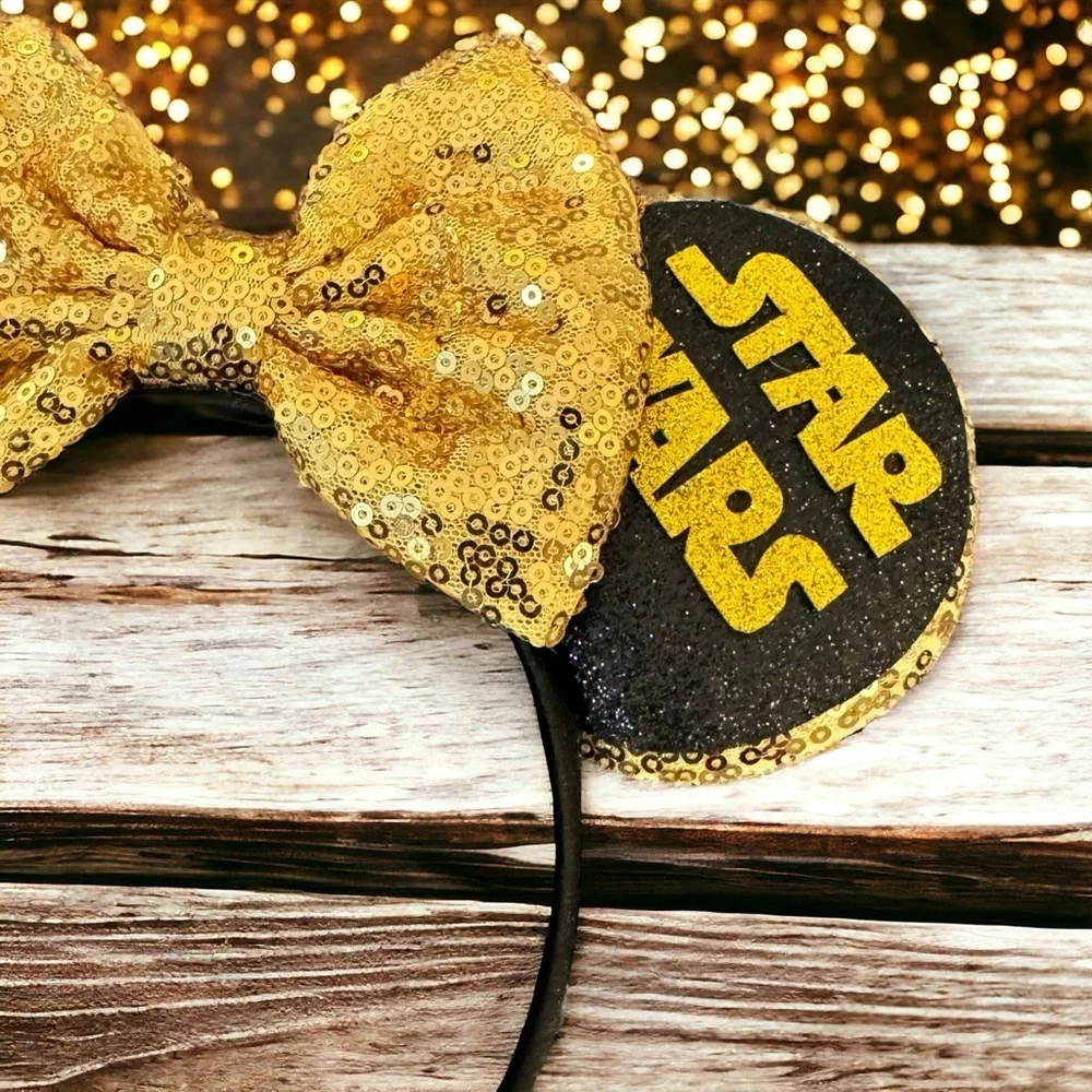 Star Wars Inspired Sequin Mouse Ears Headband, Black and Gold, NEW, Minnie Mouse